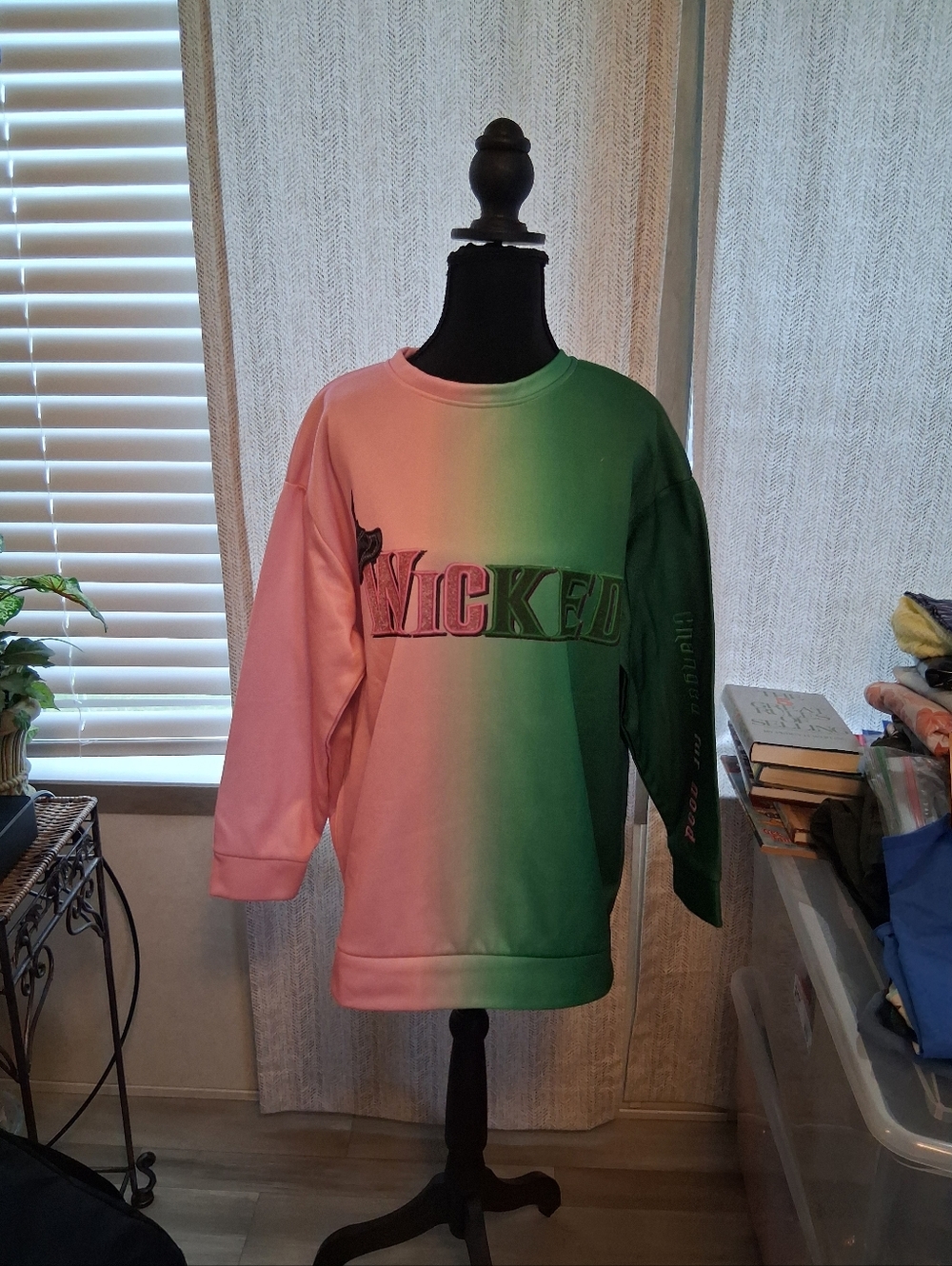Wicked Ombre Crewneck Sweater - Pink & Green Size XL